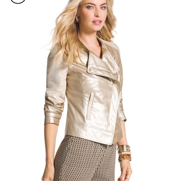 Chico’s Faux Leather Champagne Jacket - Picture 1 of 8
